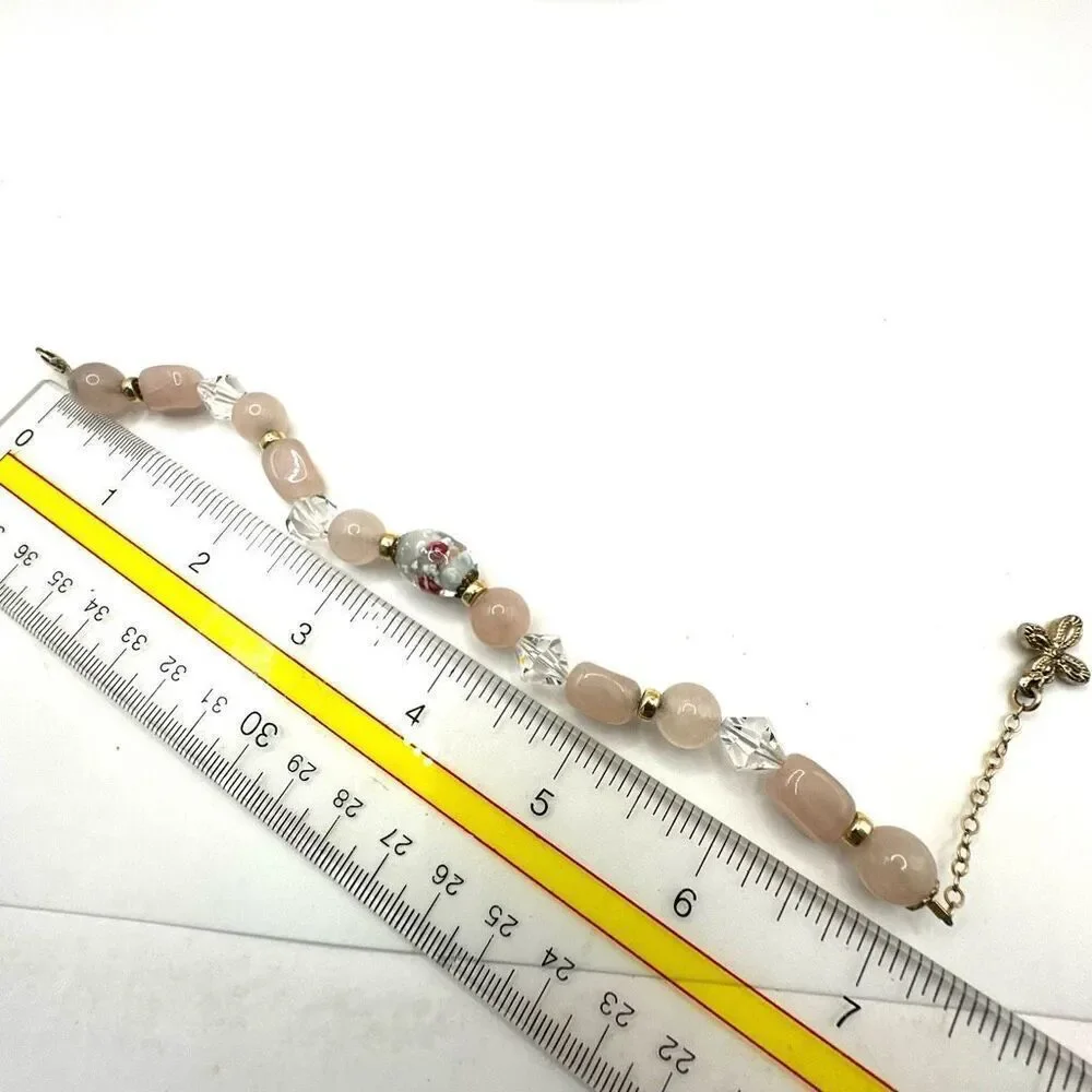 Rose Quartz crystal cross charm bracelet